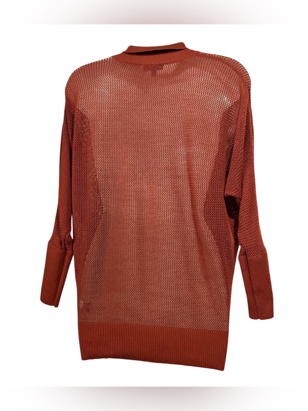 Dynamite, Rust Open Knit Mock Neck Sweater Stretch Pullover, Small - Picture 6 of 8